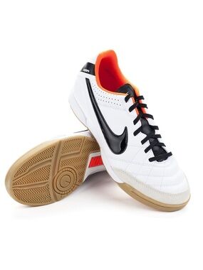 Nike Kids Tiempo White Indoor Soccer Shoes with Black Swoosh Size 3.5